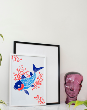 Koi Balık Ahşap Tablo Poster